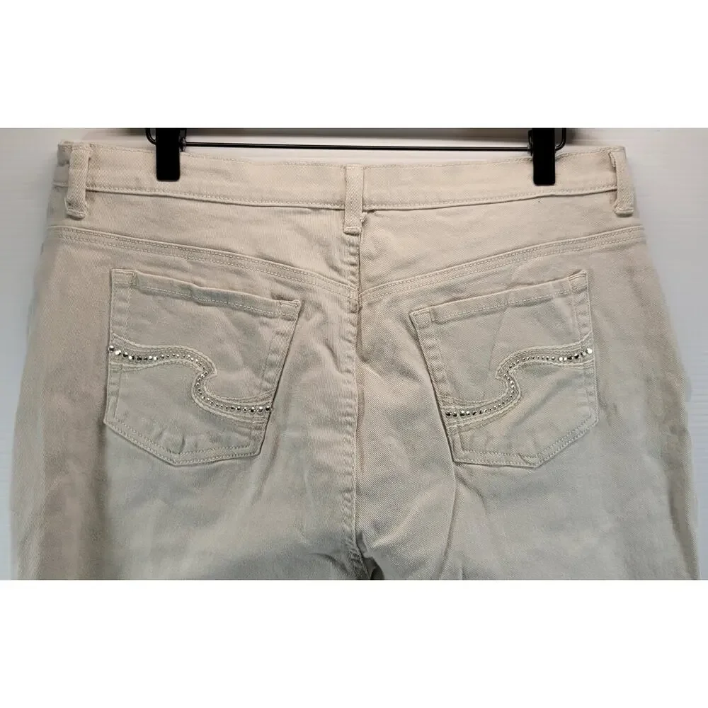 L0) Gloria Vanderbilt Amanda Capri Off-White Studded Denim Pants 18 Missy